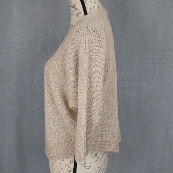Isabella D |  Loose Knit Pull On Sweater Made in Italy Metallic Ecru | Size S - Picture 4 of 8